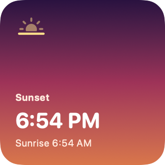 Golden hour widget showing today's sunset time