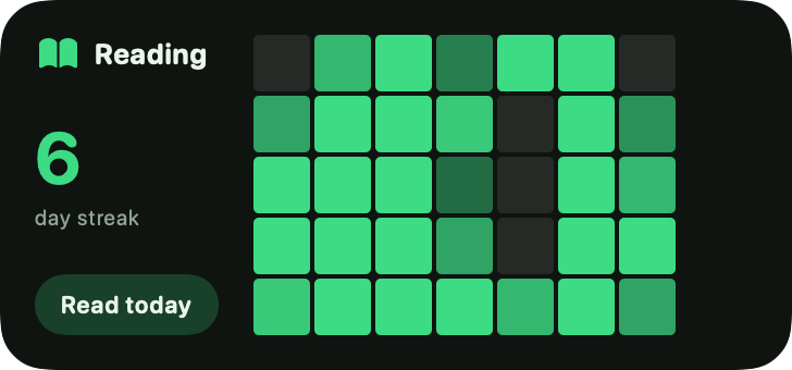 Reading streak widget with a grid of days