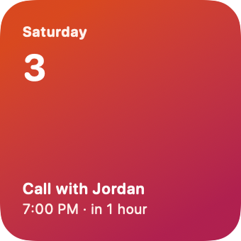 Up next widget showing the next calendar event